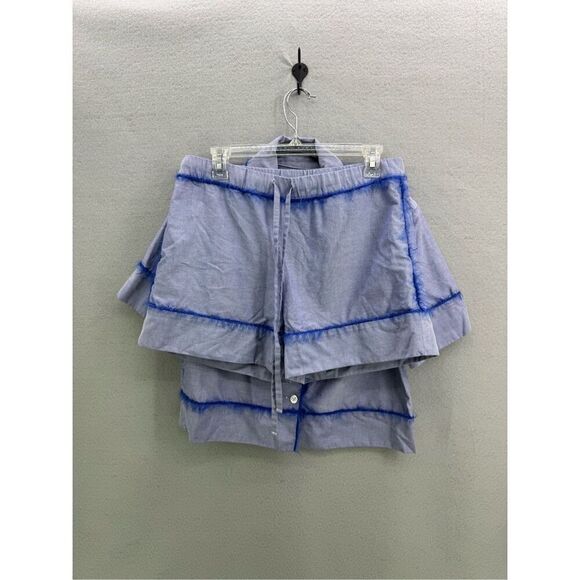 MARINA MOSCONE COTTON PAJAMA SET IN BLUE FEATHER TRIM SIZE M - Picture 5 of 11